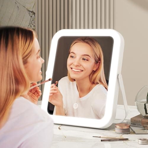 ROLOVE 8x10 Inch Lighted Vanity Mirror, 3-Color Dimmable LED Lighting & Touch Control, Portable Makeup Mirror with U-Bracket for Travel/Dressing Room (White) 8