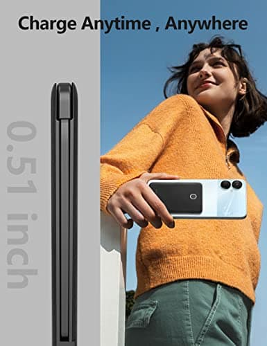 6000mah Ultra Slim Built in Cables Power Bank, Card Size Built in USB C Cords Battery Pack Portable Charger for Phones, 3 Output External Battery Pack Compatible with iPhone, 2-Pack Black & White 7