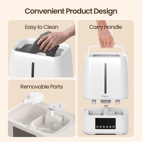 Chooone 6L Top Fill Ultrasonic Humidifier - Cool and Warm Mist for Bedroom, Baby, Large Rooms & Plants, Smart Humidity Control, Aroma Diffuser, Night Light, 12H Timer, Quiet, White 8