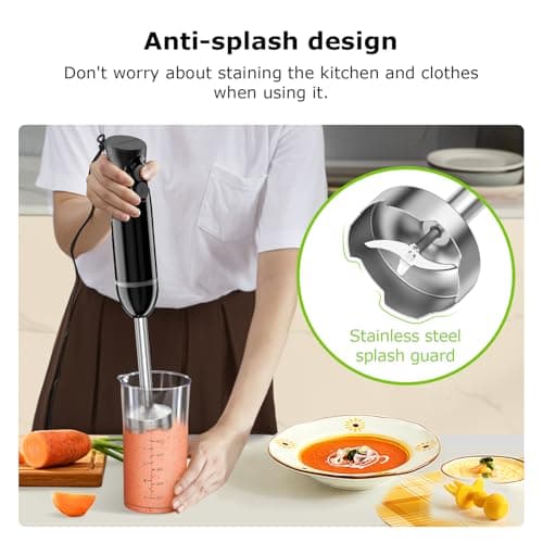 Bonsenkitchen Hand Blender, Immersion Blender with 2 Mixing Speed, Electric Handheld Mixer Portable Stick Mixer with Stainless Steel Blades for Soup, Smoothie, Puree, Baby Food 5