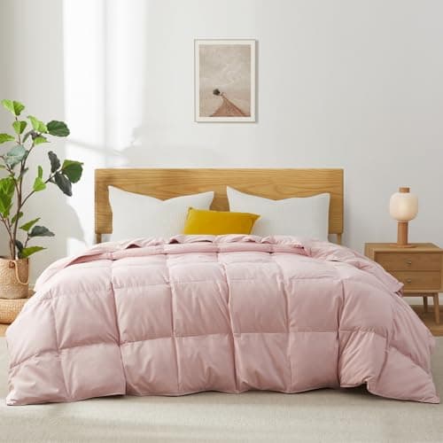 Joysoul Goose Feathers Fiber Comforter - Lightweight Ultra Soft Fabric Cover Breathable White Down Feather Fill, Pink Queen Size Duvet Insert (88" X 88")