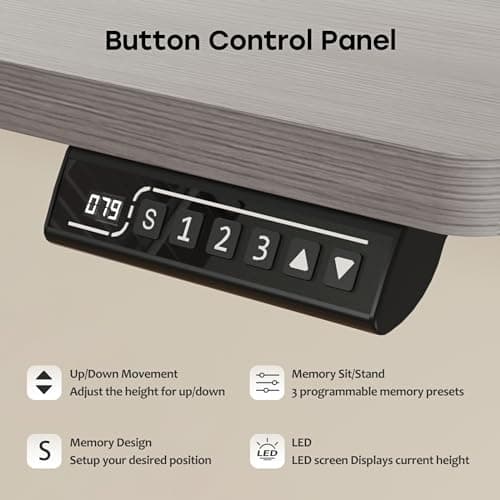 JYLH JOYSEEKER Grey Standing Desk, 48 X 24 Inch Adjustable Height Electric Table, Sit Stand Desk with 2 Hooks, Ergonomic Rising Workstation with Splice Board 6