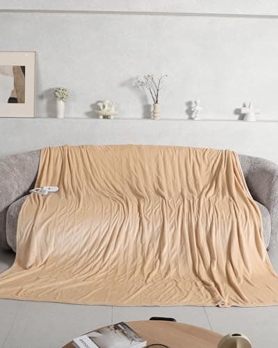 Electric Blanket Queen Size, Fast Heating Blanket with Dual Controllers, 5 Heating Levels & 10 Hours Auto Off, Electric Heated Blanket with ETL & FCC Certification, Machine Washable, 84" x 90", Beige