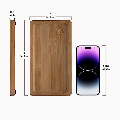 Small Bamboo Tray for Bathroom Countertop - Natural Wooden Bathroom Counter Tray Decor, Spa Skincare Make up Trays for Vanity or Dresser Tops, Neutral Home Decor Aesthetic, Soap Dish, 9 inch 9