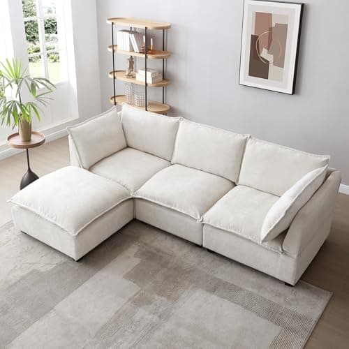 mikibama Modular Sectional Sofa, 99" L Shaped Couch Set for Living Room, 3 Seater Comfy Cloud Couches with Convertible Ottomans, Oversized Corner Sofa Bed with Deep Cushions, Linen, Beige