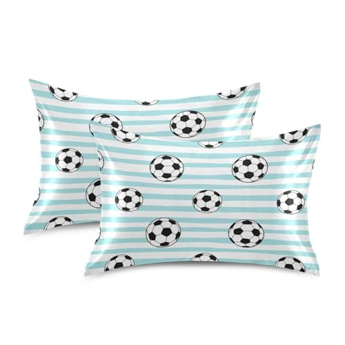 Soccer Blue Stripe Pillow Covers Silk Pillowcase for Hair and Skin Soft Smooth Breathable Cooling Satin Pillowcase Standard Size Pillow Case for Hot Sleepers Bed Women, 20x26 Inch 2