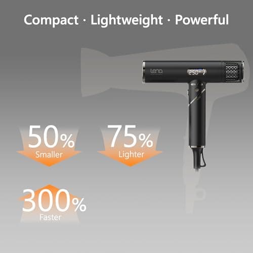 LENA Travel Hair Dryer Powerful Blow Dryer | Ionic Foldable Hairdryer | Lightweight & Fast Drying with High-Speed Brushless Motor, Ion Tech., LED Display, Magnetic Nozzles | Protects Hair as You Dry 6