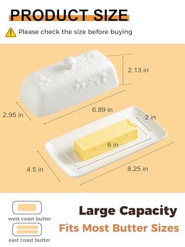 YHOJOY Butter Dish with Lid for Countertop, Ceramic Butter Dish with Knob Handle, Large Butter Holder Container for East West Coast Butter Storage, Cherry 7