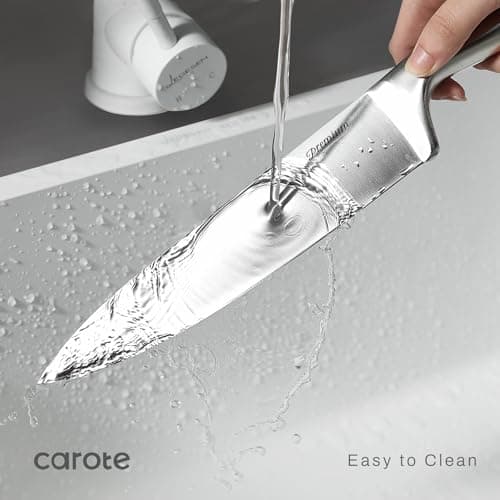 CAROTE 12-Piece Knife Set, All-Stainless Steel Knife Block Set, Kitchen Knives with Wooden Block, Razor-Sharp and Ergonomic, Dishwasher Safe 6