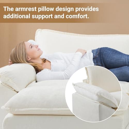 VINGLI 87" Convertible Sectional Sofa,L-Shaped Deep Seat Sofa Couch for Living Room,Modern 2-Seat Loveseat Sofa with Ottoman for Small Space(Creamy White, 87") 9