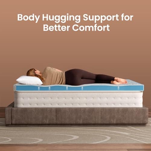 OhGeni 3 Inch Cooling King Size Gel Memory Foam Mattress Topper Pad,Soft Bed Cover with Anti-Slip Base & Zipper,Fits 6"-19" Mattresses with Straps,Extra Comfort for Sleep &Back Pain Relief 7