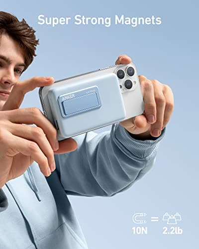 Anker 633 Magnetic Battery, 10,000mAh Wireless Portable Charger, 20W USB-C Power Bank with Stand, Magsafe-Compatible for iPhone 16/15/14 Series (Blue) 6