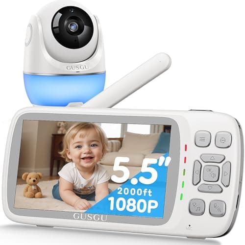 GUSGU Long Range Baby Monitor, Noise Cancellation, Big Screen Video Baby Monitor No WiFi with Camera and Audio, Powerful Signal Penetration, Cry Aler with No Lag, No-Drill Wall Mount, Greeting Card