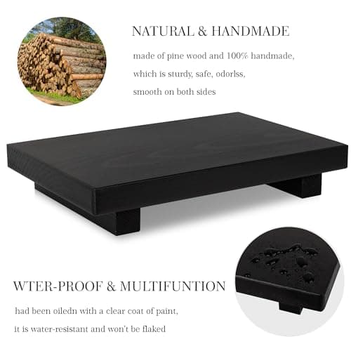 Bathroom Counter Organizer Wood Pedestal Stand Farmhouse Decorative Tray Soap Holder for Kitchen Decor, 9" x 6" - Black 5