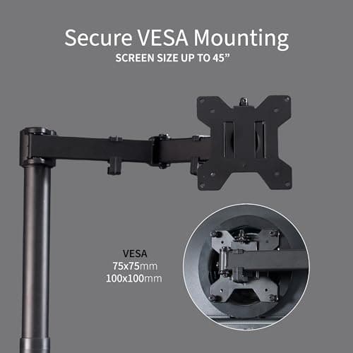 VIVO Single Large Monitor Arm Desk Mount, Holds Screens up to 45 inch Ultrawide, Fully Adjustable Stand with C-Clamp and Grommet Base, VESA 75x75mm or 100x100mm, Black, STAND-V149 8