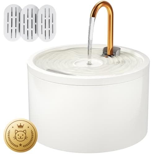 DOOOB Ceramic Cat Water Fountain, 2.1L/71oz Ceramic Cat Fountain, Automatic Ceramic Water Fountain for Cats, Pet Water Fountain with Ultra-Quiet Pump and 3 Filters & 3 Sponges (White)