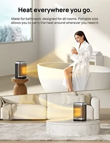 DREO Space Heater for Bathroom and Indoor, Portable Heater, 1500W Safe and Quiet PTC Ceramic Heater, 41-95°F Digital Thermostat, 70°Oscillating, Remote, ALCI Safety Plug, 12h Timer, 5 Modes 6