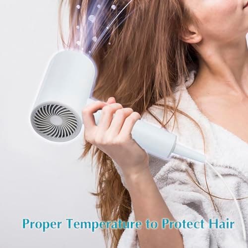 Licoseam Portable & Foldable Small Hair Dryer with Lightweight Design, 1600W Fast Drying Compact Hair Blow Dryer, White + Pouch 5