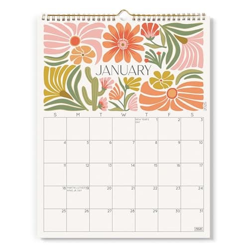 S&O Desert Garden Wall Calendar from January 2026-June 2027 - Tear-Off Monthly Calendar - 18 Month Academic Wall Planner - Hanging Organizer to Track Anniversaries & Appointments - 13.5"x10.5”in