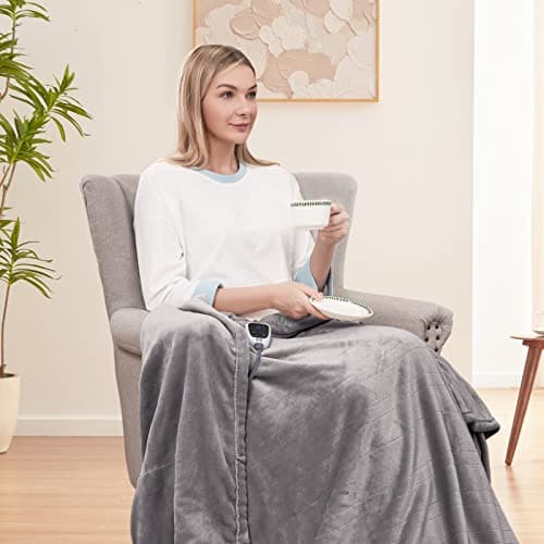 Sealy Heated Throw Blanket, Flannel Electric Blanket Throw with 6 Heating Settings & 2-10 Hours Auto Shut Off, Fast Heating & Machine Washable for Home Office Use, 50x60 Inch, Light Grey 8