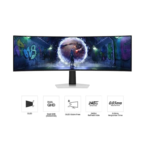 Samsung 49" Odyssey DQHD 5,120x1440 240Hz OLED G9 Curved Gaming Monitor Bundle with Tech Smart USA Elite Suite 18, 2X HDMI Cable & Deco Gear CPS Exclusive 26 Month Protection Pack (BEACH-CPS-26M1500) 5