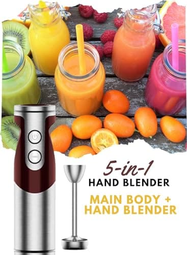 MegaWise Pro Titanium Reinforced 5 in1 Immersion Hand Blender, Powerful with 80% Sharper Blades, 12 Speed Corded Blender, Including 500ml Chopper, 600ml Beaker, Whisk and Milk Frother 6