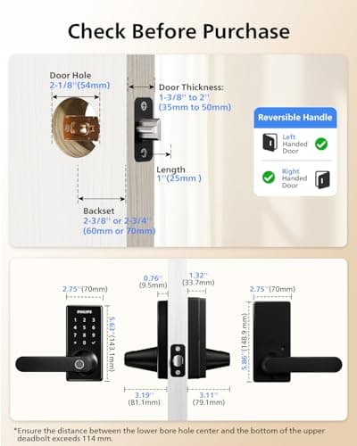 Philips Wi-Fi Smart Door Lock with Handle, Keyless Entry Door Lock for Front Door Lock Set with App Remote Control, Fingerprint Door Handle Lock, Touchscreen Keypad Lever Lock Front Door Handle 9
