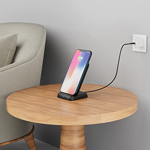 Amazon Basics 10W Qi Certified Wireless Charging Stand for Phone 16/15/14/13/12/11/X, Samsung, and More, with USB Cable, Black (No AC Adapter) 7