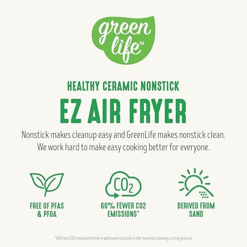 GreenLife 4.5QT Air Fryer, Mechanical Dial Controls, PFAS-Free Ceramic Nonstick Drawer, Adjustable Temp & Timer, LED Indicator, Oil-Less Cooking, Dishwasher Safe, Compact Family Size, Pink 9