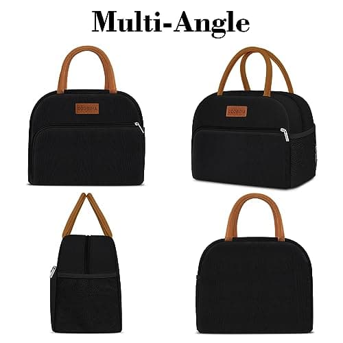 Coobiiya Lunch Box Lunch Bag for Women Men,Reusable Cute Lunch Pail bag,Leakproof,Insulated LunchBox Tote Compact 10L, Cooler Lunch Container for Work Travel Office (Black) 9