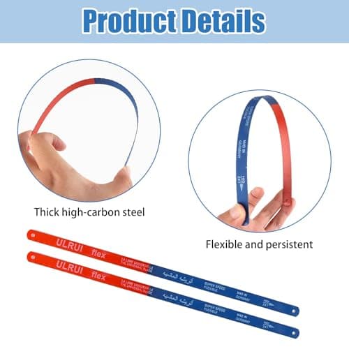 12 PCS Hacksaw Blades Replacement Sets, 12.4'' High Speed 24 T Hack Saw Blades, Bi-Metal Hss Cutting Blades, Suitable for DIY Enthusiast, Woodworking, Plastic Cutting and Soft - Metal Cutting 6