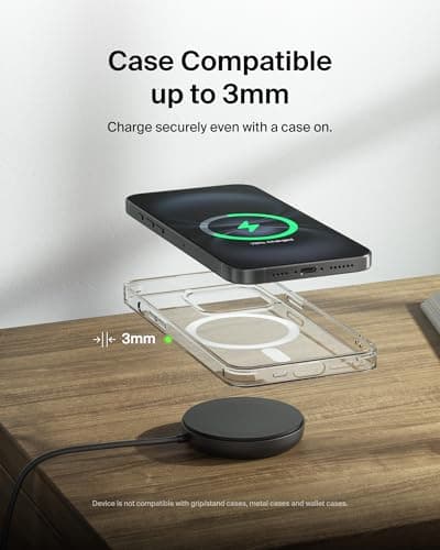 Belkin Magnetic Wireless Charging Pad Qi2 15W w/Kickstand - MagSafe-Compatible Qi2-Certified Wireless Charger for iPhone 17 Series, Samsung Galaxy S25 Series, AirPods (No PSU) - Black 7