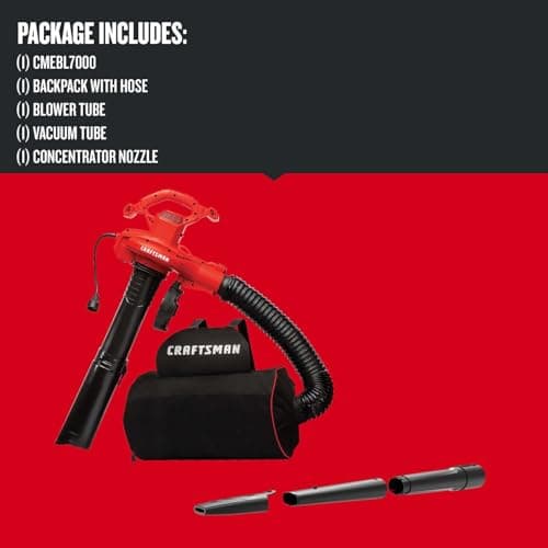 CRAFTSMAN Leaf Blower, Leaf Vacuum and Mulcher, 3-in-1 Backpack Blower, Up to 230 MPH, 12 Amp, Corded Electric (CMEBL700) 8