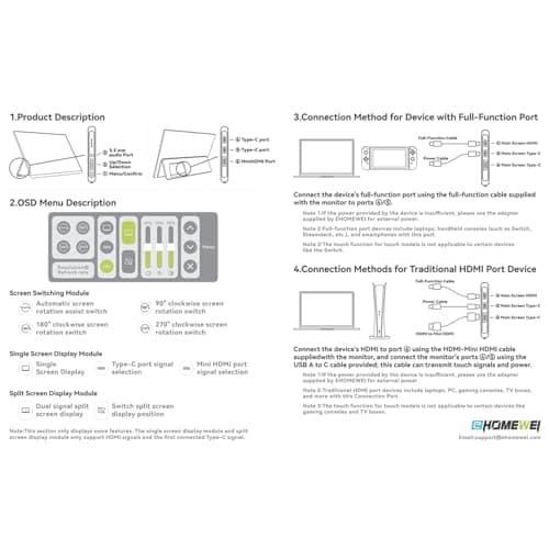 EHOMEWEI Q1 16" QLED 2560 * 1600 Resolution Portable Monitor Display, 16:10, 1500:1, Type-C Cable Connection Second External Screen Laptop, Office/Gaming Monitor for Laptop, PC, Gaming Consoles 9
