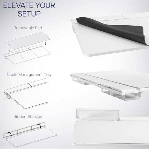 VIVO Electric 60 x 30 inch Standing Desk with Concealed Trays and Full-Size Mouse Pad, Dual Motor Memory Controller Height Adjustment, White Top White Frame, DESK-KIT-E2W-P3W 7