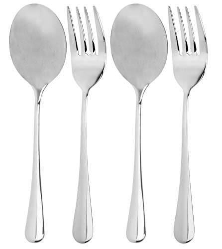 Cornucopia Brands Serving Spoons & Large Serving Forks Set (4 pack, 2 of each); Buffet & Banquet Style Elegant Classic Serving Utensils