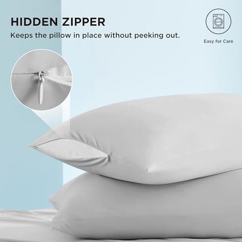 Bedsure Cooling Pillow Cases for Hot Sleepers, Cool Pillowcases for Night Sweats, Zipper Pillow Cases Queen Set of 2, Silky Soft & Breathable Cold Pillow Covers for Hair & Skin, Grey, 20x30 Inches 6