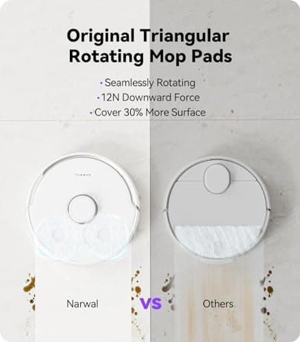 NARWAL Freo Mate Robot Vacuum and Mop Comb, Washing & Drying, Dirt Sense Ultra Clean, Auto Add Cleaner, LCD Display, Smart Swing, Arcuate-Route, WiFi, APP Control, White 6