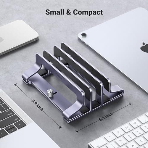 UGREEN 3-Slot Vertical Laptop Stand Holder Desk Compatible with MacBook Pro Air Laptop Stand Desktop Adjustable, Lenovo Ideapad, Surface Book, HP Notebook, Dell Chromebook Up to 17.3 Inch, Space Gray 6