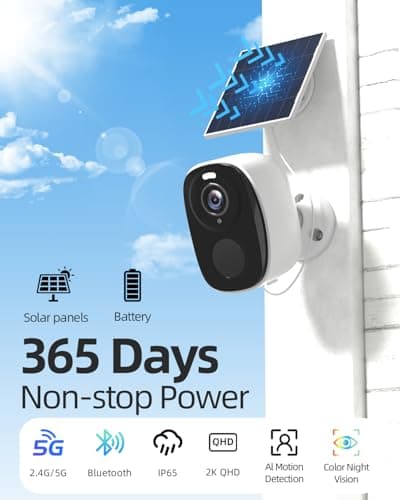 2.4&5ghz WiFi Solar Security Cameras Wireless Outdoor,2K QHD Home Security System, Solar Cameras Kit with 130° Ultra-Wide View, 2-Way Talk, IP65,Color Night Vision, Spotlight & Siren (1, White) 2