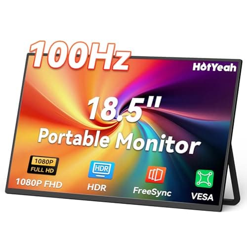 HotYeah Portable Monitor, 18.5" 1080P 100Hz 125% sRGB Laptop Monitor USB-C HDMI External Computer Display HDR FreeSync w/Kickstand & Speaker, 2nd Screen for Laptop PC Mac Phone Tablet Switch PS5 Xbox