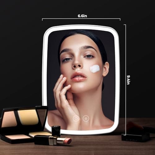 NEZZOE Lighted Makeup Mirror, Portable Mirror with Lights, 1500mAh Rechargeable Vanity Mirror with 3 Colors and Brightness Adjustable 7