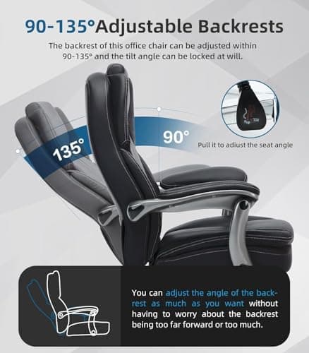 Big and Tall Office Chair with Footrest, Ergonomic High Back Executive Chair with Extra Wide Area Armrest, 500LBS PU Leather Managerial Home Desk Chair with 90-135°Reclining 7