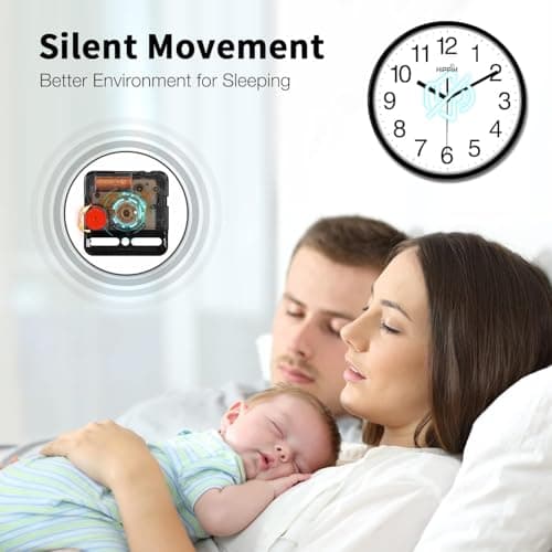 Yoobure 10 Inch Silent Quartz Decorative Wall Clock Non-Ticking Classic Digital Clock Battery Operated Round Easy to Read Home/Office/School Clock 5
