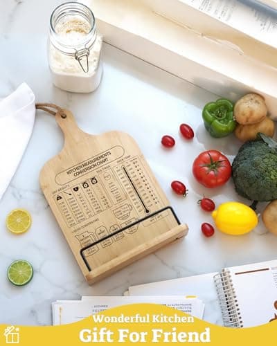 IKEDAS Bamboo Cookbook Stand, Sturdy Cook Book Holder, Recipe Book Holder with Measurement Conversion Chart, Cookbook Stand for Kitchen Counters, Essential Accessories for Holding Cookbooks 9
