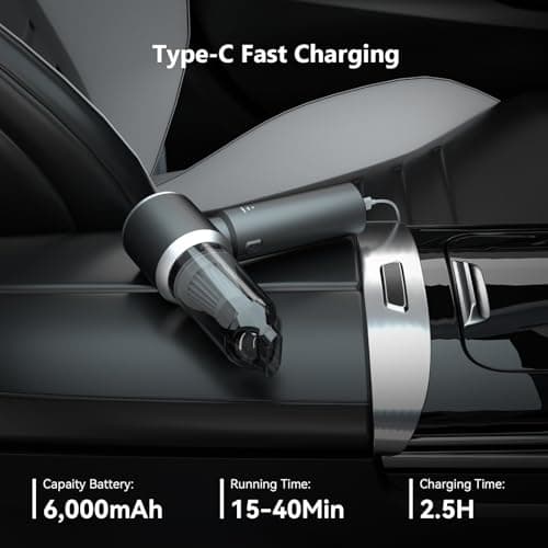 HRYCF Car Vacuum Cordless, Mini Portable Vacuum Cordless for Car, 4-in-1 20000PA High Power Portable Rechargeable Vacuum Cleaner with Brushless Motor, Small Handheld Vacuum & Air Blower & Pump-Grey 6
