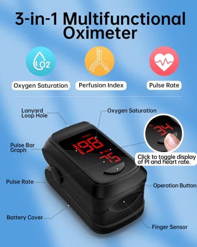 Pulse Oximeter Fingertip- Mini Oximeter Oxygen Saturation Monitor for SpO2/Heart Rate/PI, with Auto Graph Display 5