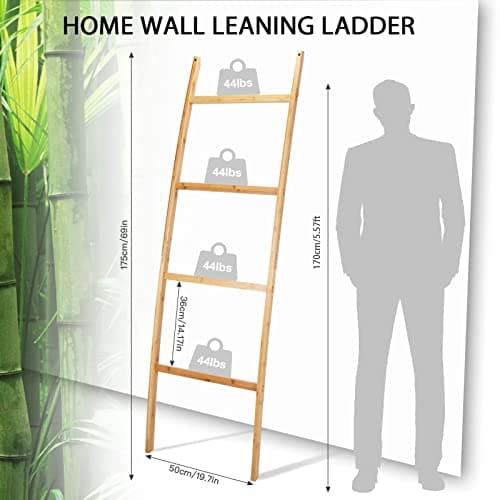 Cupike Bamboo Towel Ladder for Bathroom - Blanket Ladder Farmhouse for Living Room - Decorative Ladder - 6ft 5