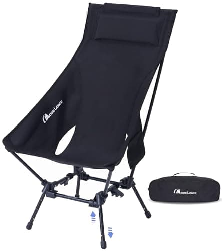 MOON LENCE Portable Camping Chairs for Adults, Adjustable Oversize Beach Chair Lawn Chair with High Back & Headrest - Large Capacity, Heavy Duty - Backpacking Folding Chair for Hiking Fishing, Black