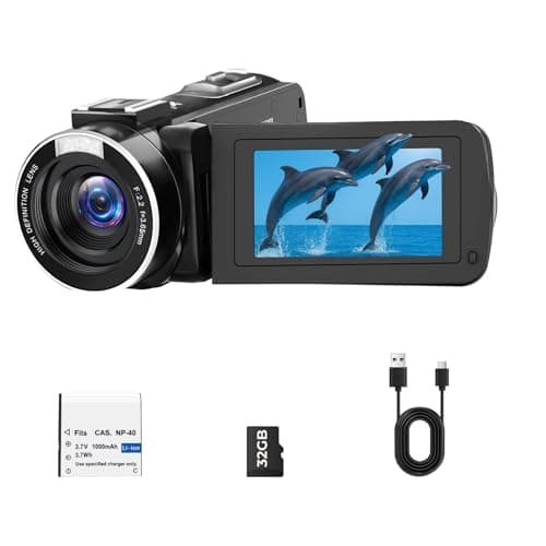 Camcorder Video Camera 2.7K 48MP - Vlogging Camera for YouTube with Fill Light, 18X Digital Zoom, 3" 270° Flip Screen, Webcam, Anti-Shake - Digital Cameras with 32GB Card & Battery for Beginners